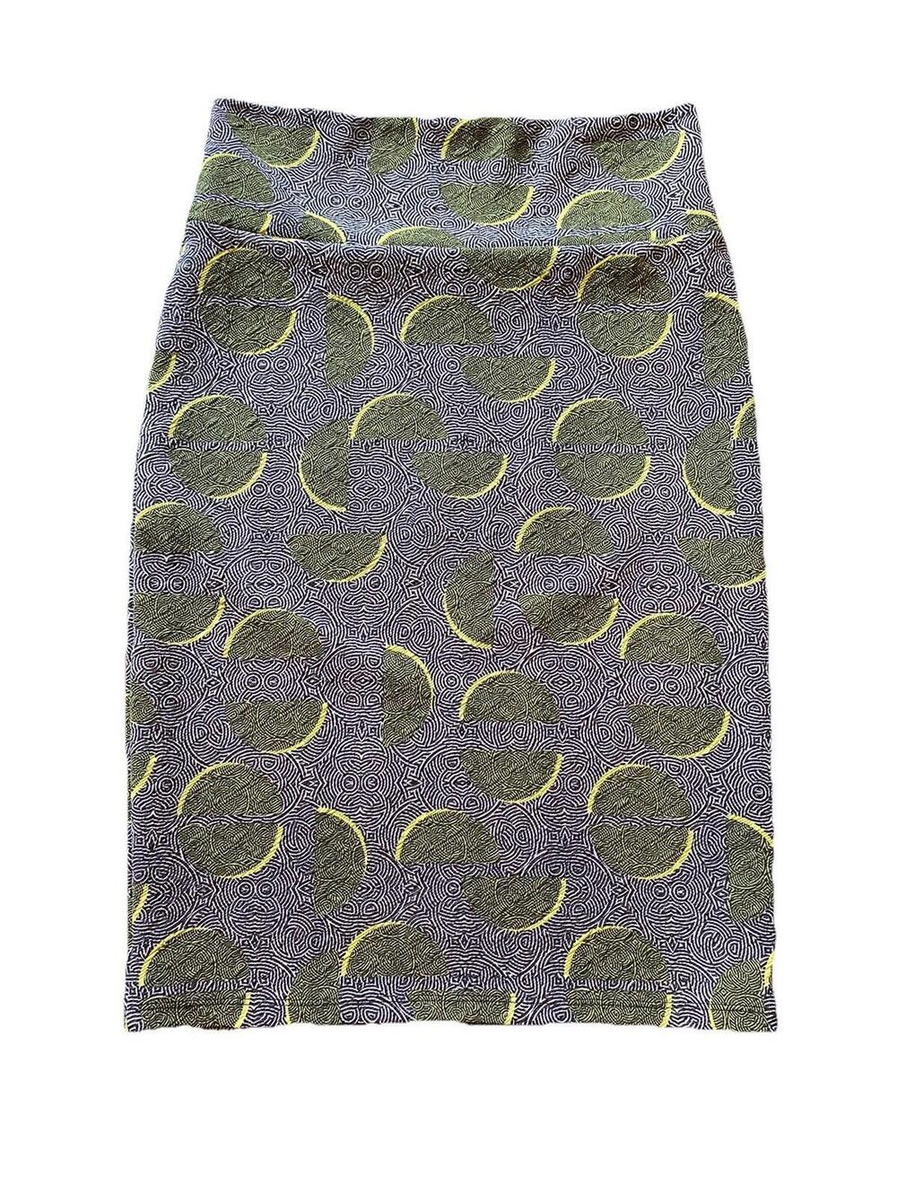 LuLaRoe Cassie Skirt Small Black Green Geometric Pull On Straight Unlined